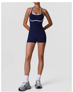 Color Blocking Yoga Jumpsuit Women Sleeveless Hollow Out Backless Slim Sports One Piece Short Suit Gym Running Fitness Rompers