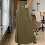 Women Maxi Skirt Adjustable Drawstring High-Waisted Solid Color Long Skirt with Pockets Casual Work Skirt Skirts for women