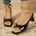 Sexy high heels slippers 2026 summer new luxury brand square heel sandals women's bow slim slippers women's shoes large size