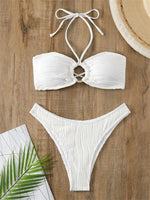 Sexy Bikini 2026 Women White Ring Linked Hollow Out Push Up Micro Swimsuit Brazilian Bandeau Bathing Suit Bandage Thong Swimwear