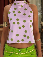 Women Halter Tops Sleeveless Backless Dots/Flower Print Summer Vest for Club Party Summer Tank Top