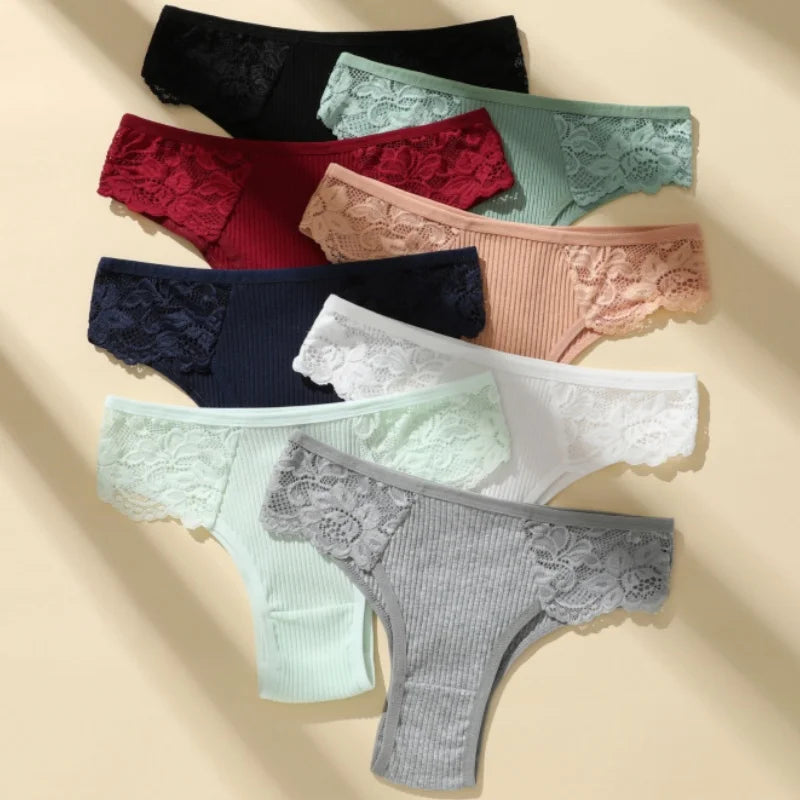 4Pcs/Set Women Cotton Low-Rise Briefs Lace Trims Brazilian Panties Sexy Lingerie Stretchy Underwear Female Underpants S-L