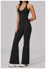 V-neck Yoga Sets Women Seamless Slimming Sports Tank Top High Waist Wide Leg Pants Fitness Suit Outwear Gym Running Tracksuit