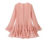 Women's Fashion Ruffled Hem Patchwork Short Dress Blush Pink Ruffled Mini Dress For Women Sleeves Front Button Hem Fashion T0PU