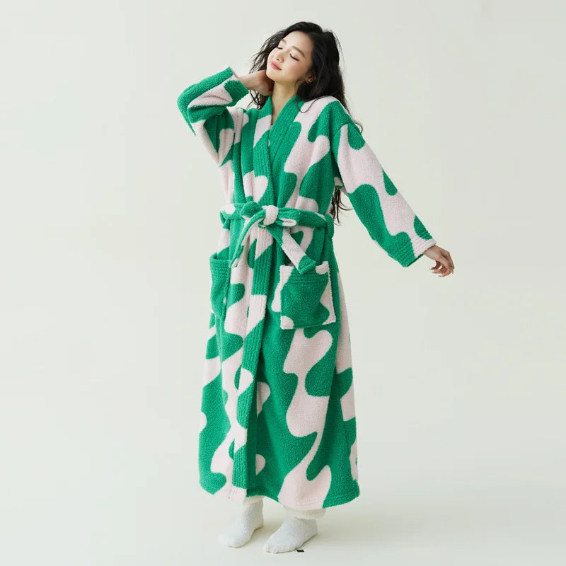 Women Autumn Winter Extra Long Bathrobe Vestidos Thickened Anti-Static Coral Fleece Beauty Velvet Sleep Loungewear
