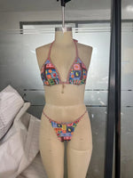 Sexy Tropical Print Bikini Set 2025 Women Halter Push Up Bra Thong Swimsuit Summer Holiday Bathing Suit Micro Swimwear Biquini