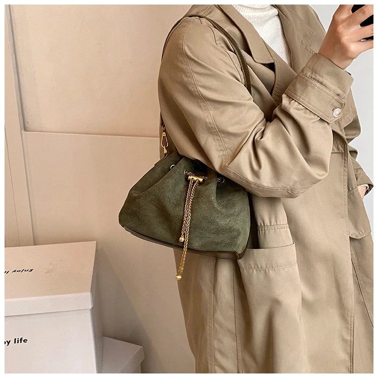 2026 Soft Commuting Crossbody Bags Faux Suede Sewing Hot Sale Bags for WomenThread Solid Color String Women's Handbags