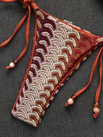 Sexy Coffee Striped Micro Bikini 2026 Women Bandeau Metal Shell Push Up Bra Bandage Thong Swimwear Beach Bathing Suit Swimsuit