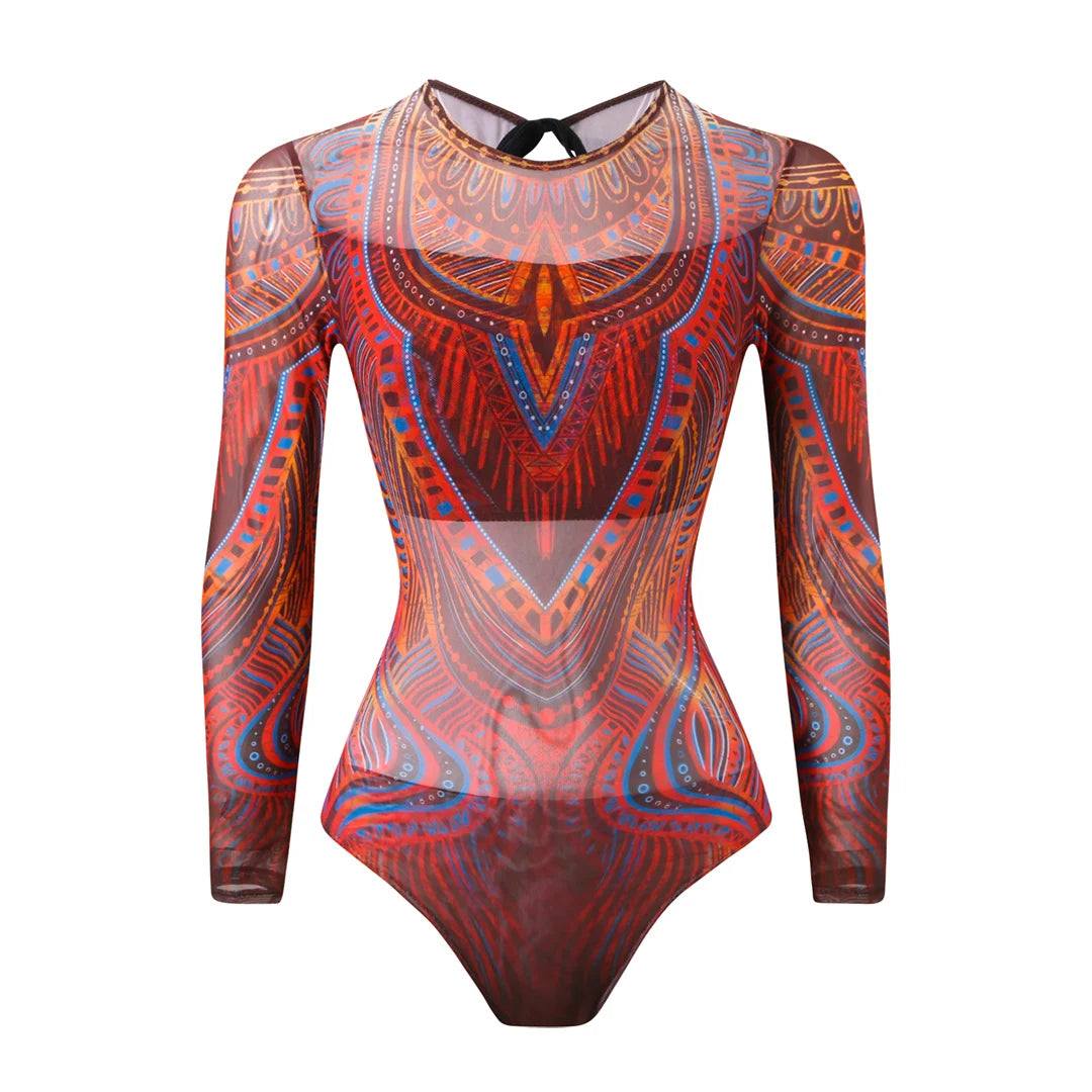 S - XXL New Printed Long Sleeve With Pants Women Swimwear One Piece Swimsuit Female Floral Padded Bather Bathing Suit Swim V7176