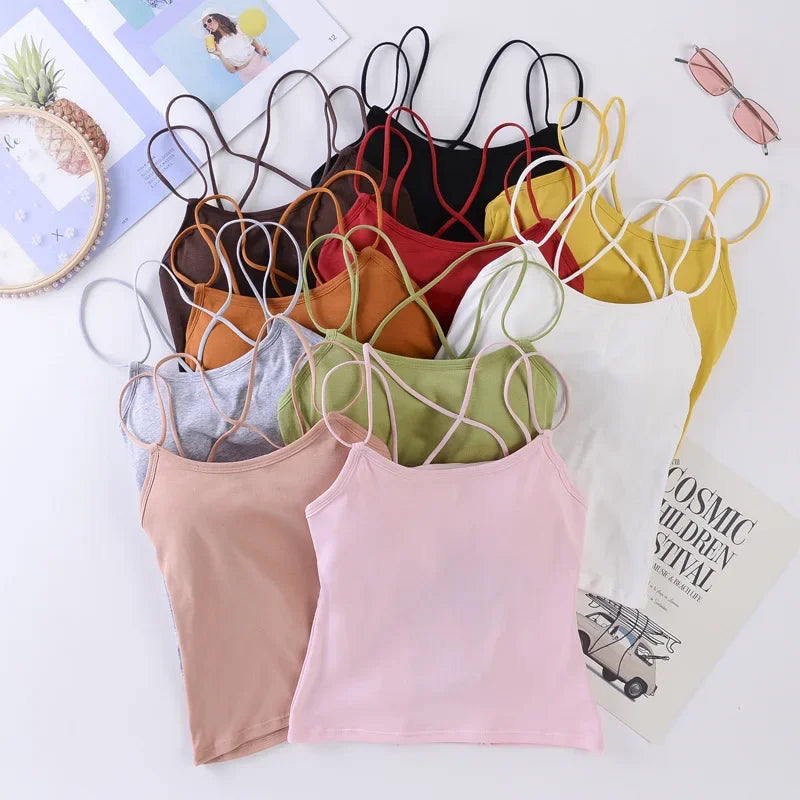 Women Tank Crop Tops Female Crop Top Seamless Backless Summer Cropped Camis Removable Pads Lingerie Girls Camisole