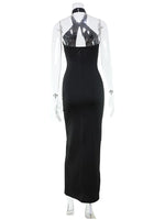 Ahagaga Sexy Halter Women's Maxi Dresses Solid Hollow Out Sheath High Split Party Backless Elegant Tight Fitting Hip Hugging