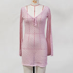 V Neck Long Sleeve Hollow Out Crochet Knitted Tunic Beach Cover Up Cover-ups Beach Dress Beach Wear Beachwear Female Women V6081