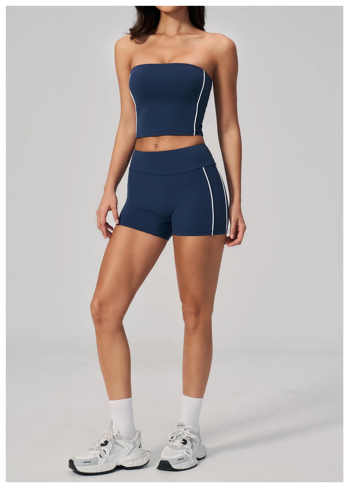 Summer Tight Yoga Suit Women Color Contrast Strapless Slim Sports Tank Top Shorts Fitness Suit Gym Running Workout Tracksuit