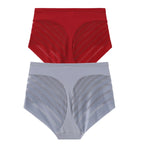 2Pcs/Set Women's Ice Silk Tummy Control Panties Mid Waist Mesh Splice Shaping Briefs Butt Lifter Slimming Soft Underwear M-3XL