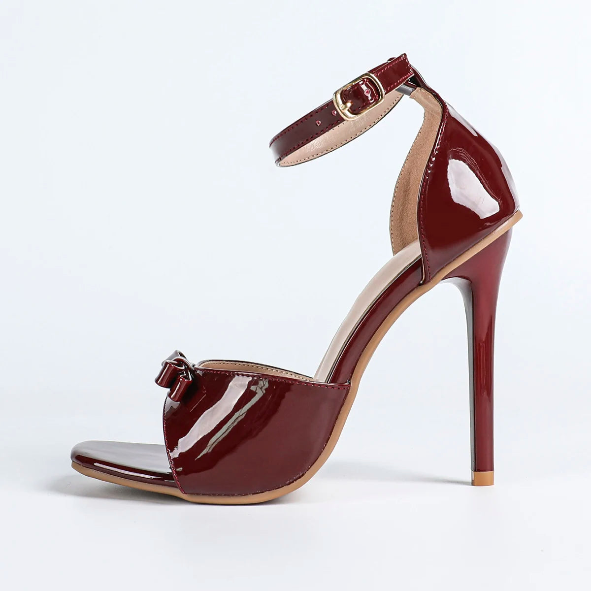 Elegant Pointed-toe Sandals in Wine Red with A Bow Design, High Heels, Versatile and Slip-on Style.
