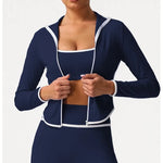 Women's Yoga Top Color-Block Zipper Stand Collar Bare Jacket Autumn Winter Outerwear Running Fitness Long Sleeve Coat