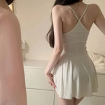 Women Sexy Halter Backless Slim V-neckMini Dress SmoothAllure Pleated Micro MINI Dress Fashion Uniform Party Night Outfits