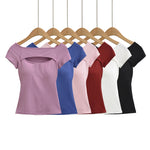 Korean Style Goddess Off-Shoulder Casual Elegant Sexy Hot Girl Top Women Hollow Out Short Sleeved Solid Color T-Shirt Charm 7O4B