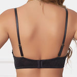 Black deep V-neck cinched top underwear for women, large breasts make small, soft steel coil bra, sexy mesh bra