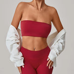 Padded Backless Bandeau Sports Bra Gym Women Crop Tube Top Seamless Yoga Top Sexy Workout Sportswear Push-up Fitness Underwear