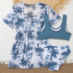 Girls 3pack Heart Print Cross Wrap High Waist Bikini Kids Swimsuit&Kimono 7-12 Years Children's Swimwear 2024 Teens Bathing Suit