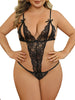 Plus Size Sexy Lady Crotchless Lingerie Women Lace Patchwork Open Bra For Sex Bow Erotic Costumes Babydoll Deep V Underwear Set