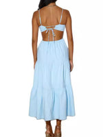 Spaghetti Strap Vacation Long Dress For Women Summer 2025 Fashion Elegant Sleeveless Backless Hollow Out Vestidos Party Dresses