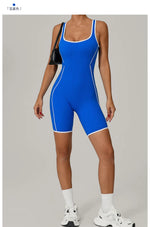 Sexy Sleeveless Backless Scrunch Yoga Jumpsuit Women Black Contrast Hollow One Piece Sports Suit Tight Fitness Sports Overalls