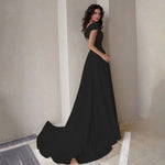 Sexy V Neck Long Prom Dress Women's Off Shoulder High Split Maxi Dress Formal Cocktail Party Evening Gown with Train