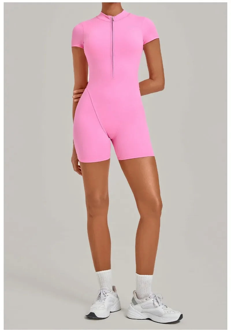 Women's Seamless Yoga Jumpsuits Fitness Sports Hip-lifting Backless Short-sleeved Training Gym Workout Shorts One-piece