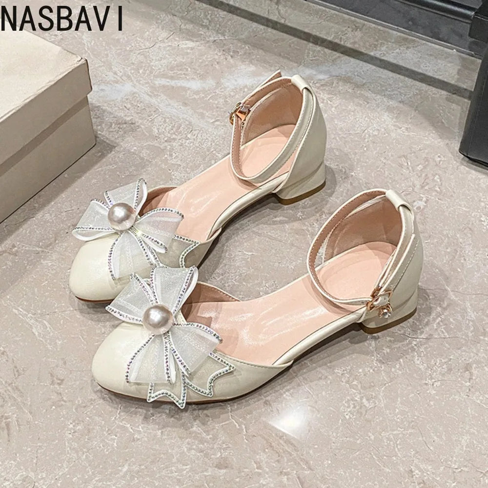 Girls Bowknot Crystal Party Wedding Princess Shoes Sandals for Women Dress Shoes Size 32-40