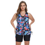 Women Leaves Print Tankini Swimwear Beach Sleeveless Tank Top High Waist Drawstring Side Panties Two Piece Swimsuit Large Size
