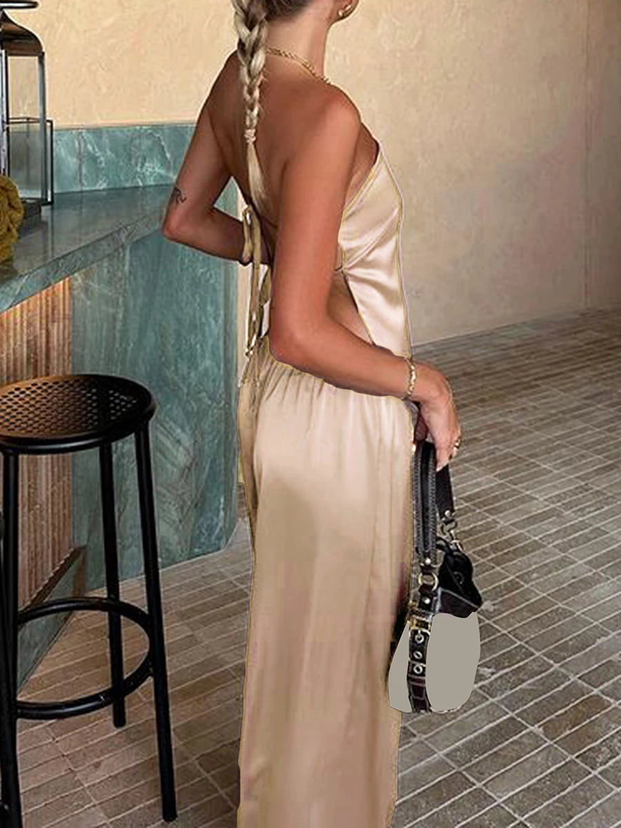 Women 2 Piece Pant Outfits Bandage Backless Bandeau Tops and Elastic Wide Leg Pants Set Streetwear Aesthetic Summer Clothes