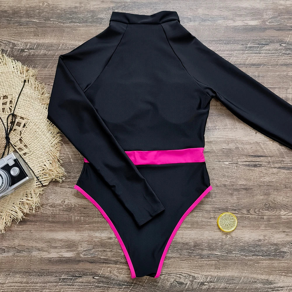 2026 Surfing Sport Swimsuit Long Sleeves Women One Piece SwimsuitSwimwear Solid Monokini Bathing Suit Tropical Bodysuit Female