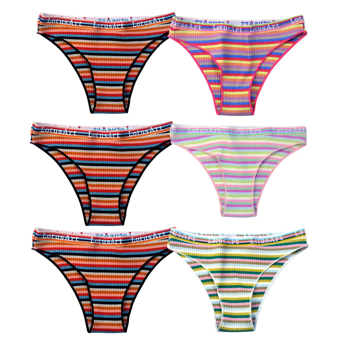 6PCS/Set Cotton Panties For Women Striped Briefs Low Waist Bottoms Female Sports Underpants Seamless Underwear Sexy Lingerie