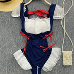 Cosplay Costume Japanese Style Kimono With Apron Ruffle Cosplay VacationPerfect Halloween Outfit Halter Dress Set Outfit Style
