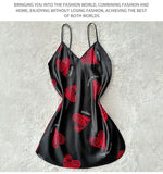 Valentine's Day Red Lip Print Satin Slip Nightdress V Neck Backless Mini Sleep Dress Women's Sleepwear Dresses