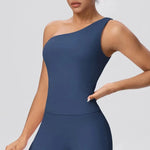 Women Seamless Cloud Feel One-Shoulder Waist-Cinching Yoga Vest Quick-Dry Slimming Sports Shaping Underwear Running Fitness Top