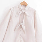 Women's Fashion Casual Bow Striped Shirt Striped Double Bow Tie Neck Button Down Blouse Sleeve Casual Shirt For Daily Wear WON6
