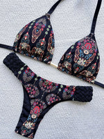 Fashion Print Halter Mini Thong High Cut Bikini Female Swimsuit Women Swimwear Two-pieces Bikini Set Bather Bathing Suit Swim
