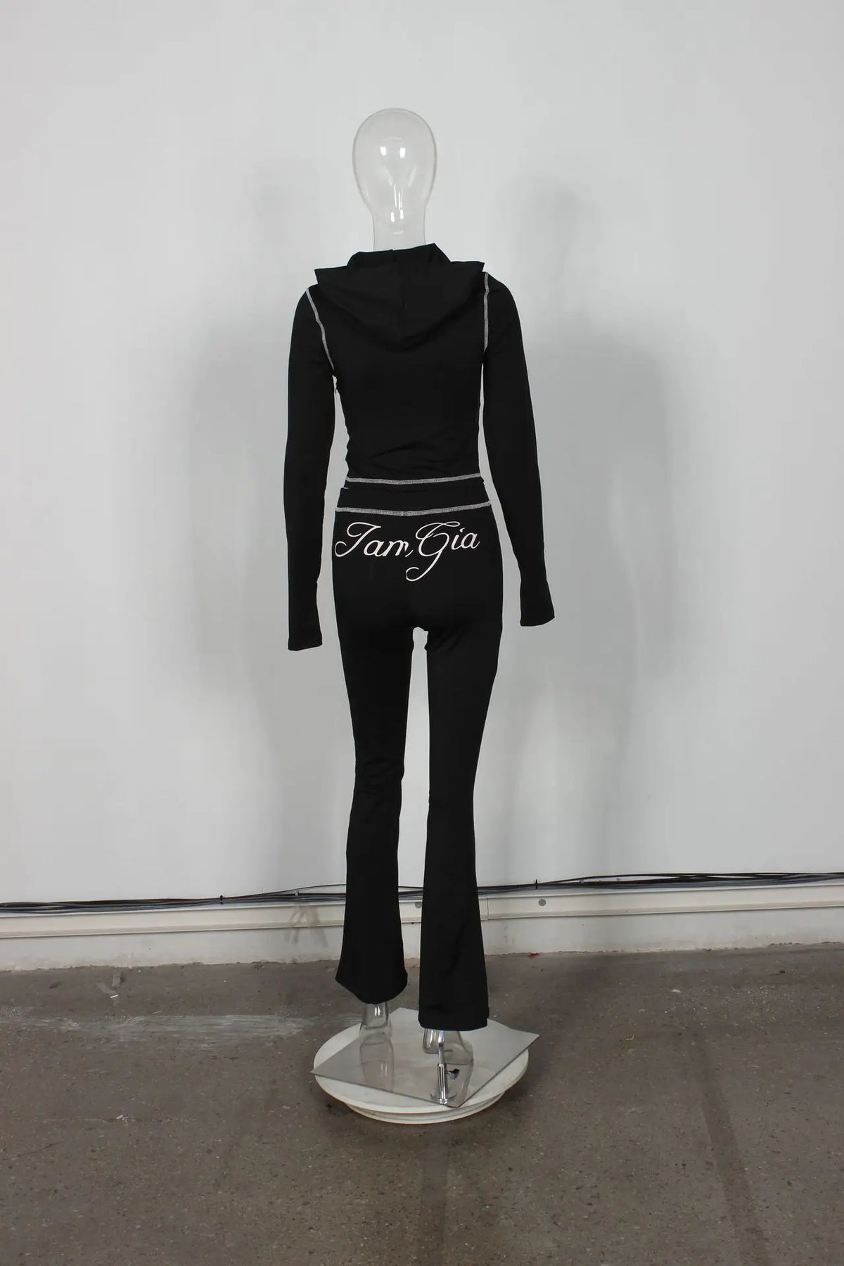2026 New Women Ins Fashion Solid Color Sexy Straight Shoulder Contrast Stitch Long Sleeve 2 Piece Outfit