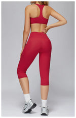 2 Pieces Yoga Set Women Sports Shirts Workout Top Fitness Suits Outdoor Gym Running Mid-length Pants Workout Clothes Tracksuits