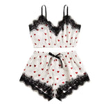 Women's Pajama 2PCS Pajama Suit Women Fashion V-Neck Stretch Satin Lace Sexy Lingerie Bowknot Pyjamas Sleep Shorts Set Sleepwear