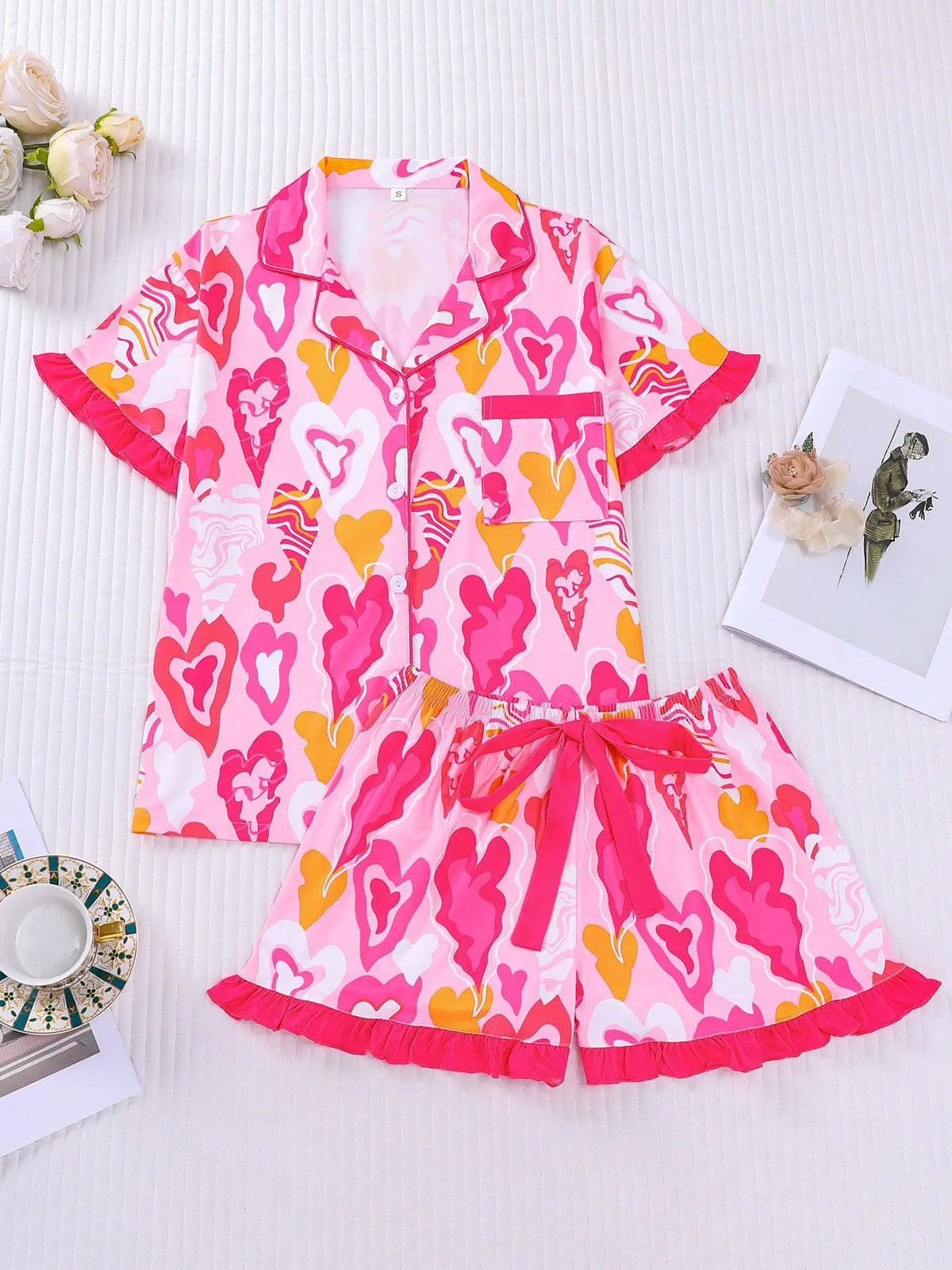Women's Sleepwear Summer Dopamine Style Pajama Set Loungewear Ladies Pajamas Comfortable Casual Lapel Pajamas Shorts Set