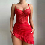 Summer Women's Nightgown Sexy Lace Thin Homewear Halter Exquisite Sleepwear Erotic V-Neck Bra Panty Set Hot New Pajamas Sets