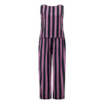 Women’s 2 Piece Summer Pant Outfits Sleeveless Plaid/Stripes Print Tank Tops + Pants Set Casual Streetwear