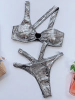 Asymmetric Shiny Snake Skin Thong Bikini Female Swimsuit Women Swimwear Two Pieces Bikini set High Cut Bather Bathing Suit Swim