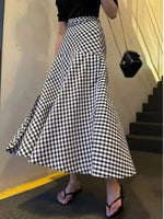 WOMENGAGA Korea Style 2023 Spring/Summer New High Waist Elegant Split Plaid Skirts Half Length Skirts Fashion Women 2023 22IV