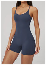 Summer New Hollow Open Back Criss Cross Yoga Jumpsuit Women Outdoor Solid Sleeveless Hip Lifting Pleate Sports Fitness Suits
