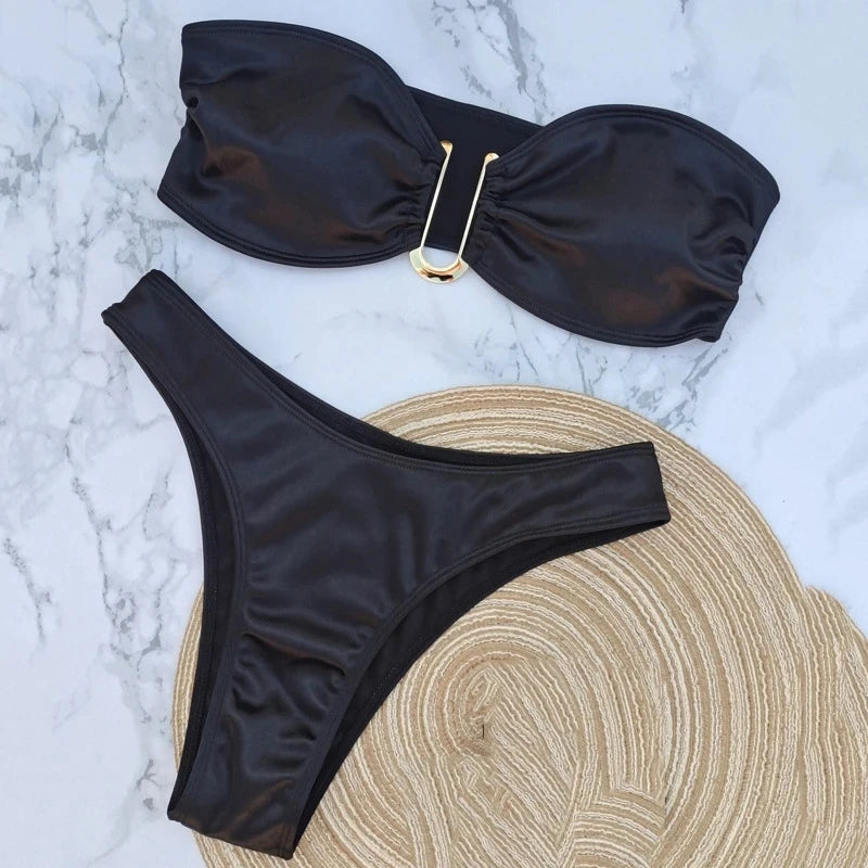 Sexy U Shaped Bandeau Bikinis Sets Mujer Strapless Swimwear Women Gold Swimsuit Bathing Suit Biquinis Brazilian Bikini Swim 2026